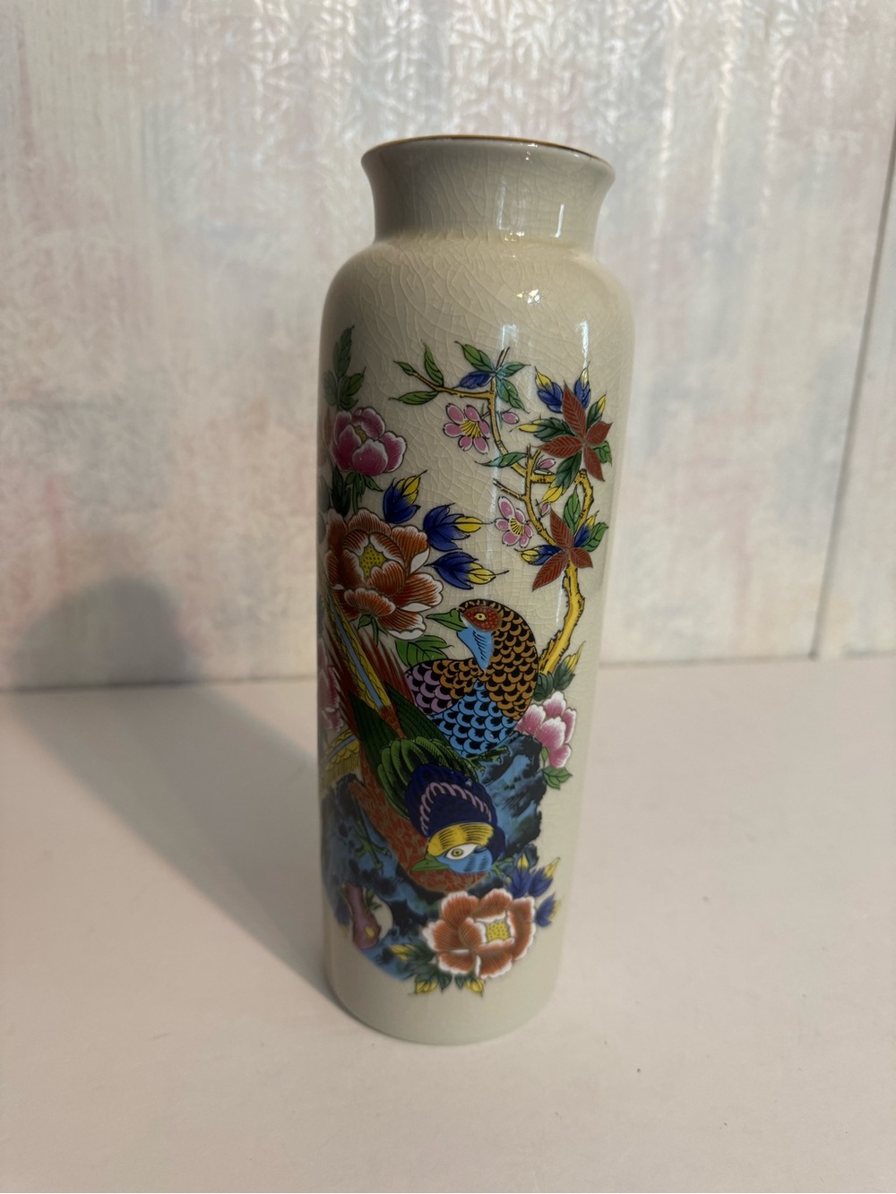 Nagoya Japan National Silver Co. Bird & Flowers, crackled finish, Vintage